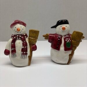 Sakura Snowman Salt and Pepper Shaker Set - Red, White, Gold